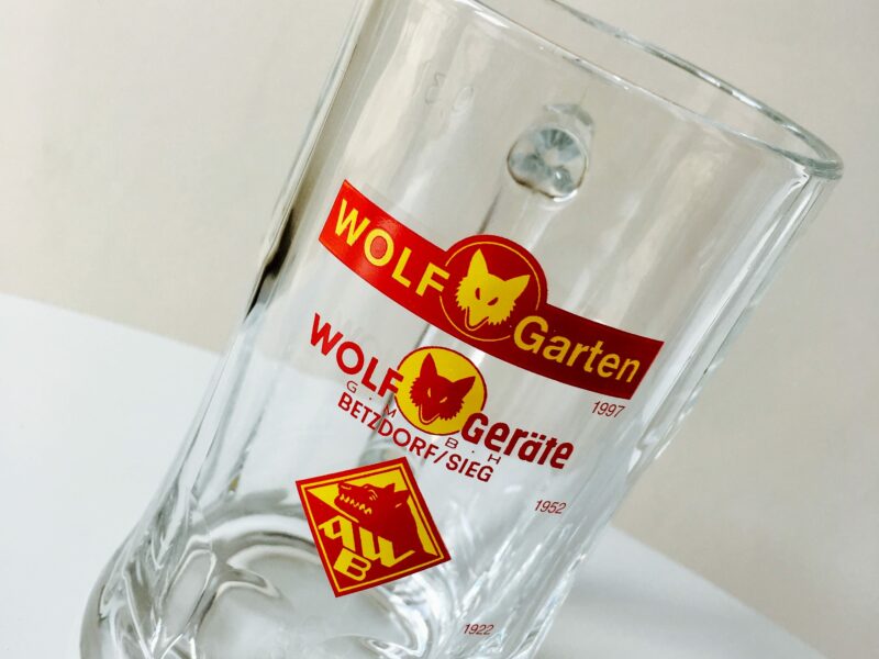 Wolf Garten glass showing brand evolution from 1922 - 1997